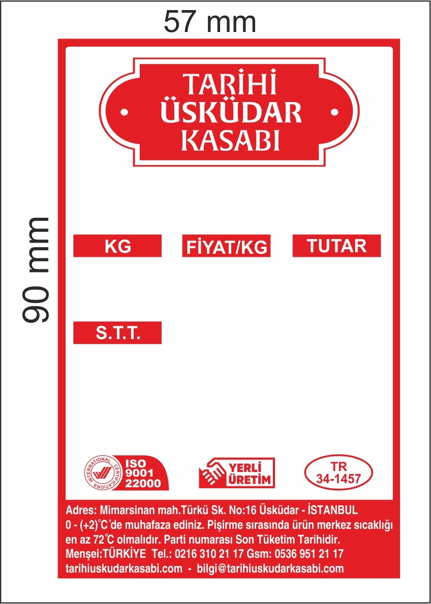 Etiket 90 x 58  350 Li Lamine Termal Baskılı 1 adet